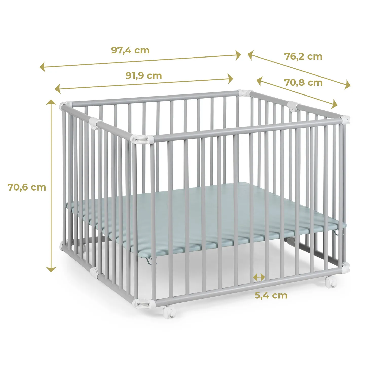 Playpen Lucilee, 76x97 and 90x97 cm, foldable and with wheels